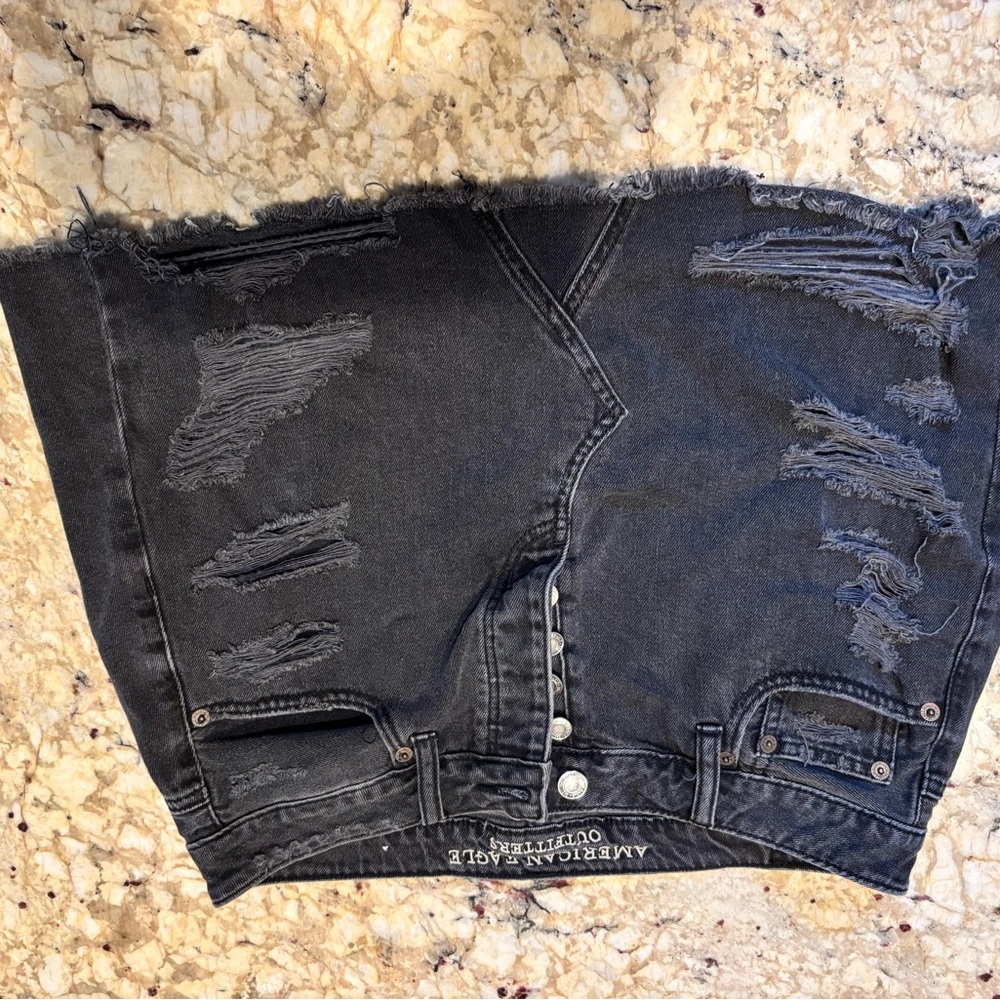 Distressed Black Denim Skirt